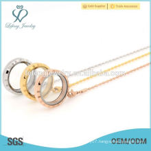 Free sample product 2mm 18" high quality silver/gold/rose gold stainless steel floating locket chains charms pendant necklace